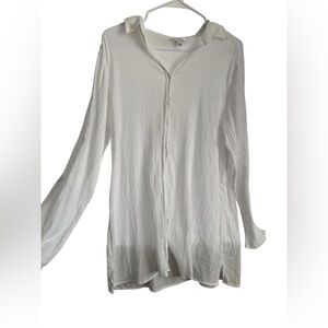 Croft & Barrow White Gauze Womens Button Down Blouse Size Large L